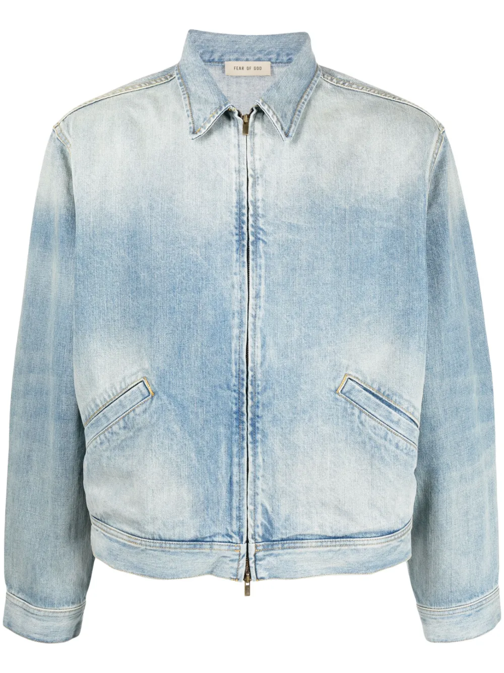 Shop Fear Of God Denim Zip-up Bomber Jacket In Blue