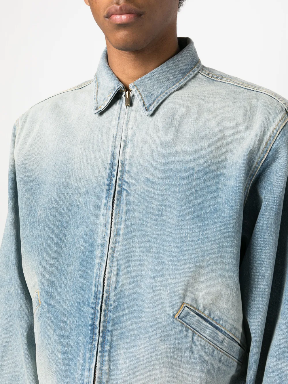 Shop Fear Of God Denim Zip-up Bomber Jacket In Blue