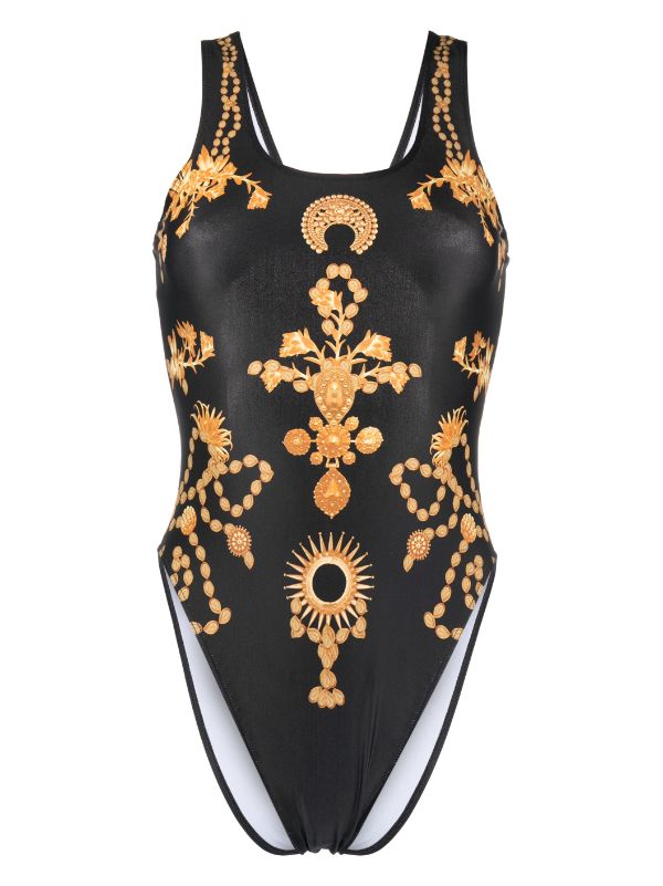 Gold hibiscus cheap print swimsuit