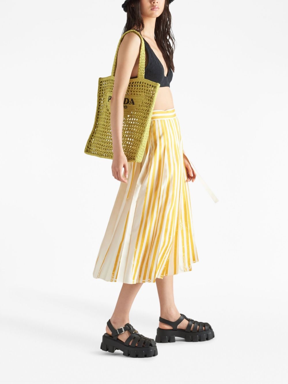 Prada embroidered-logo Raffia Tote Bag - Yellow