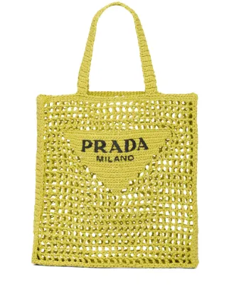 Prada Logo Embroidered Raffia Shopping Bag Prada Logo Embroidered Raffia Shopping Bag