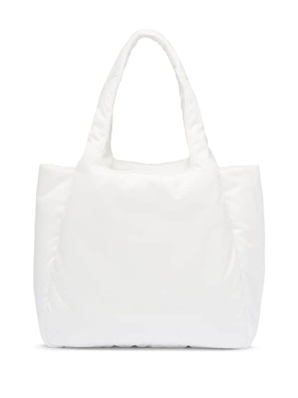 Nylon Quilted Padded Tote Bag Large White