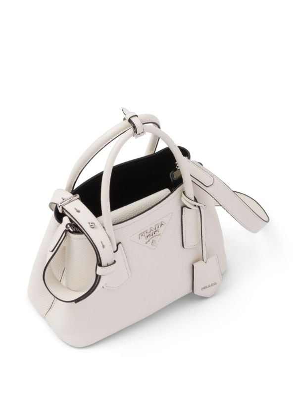 Prada Mini Double Saffiano Leather Tote Bag - White
