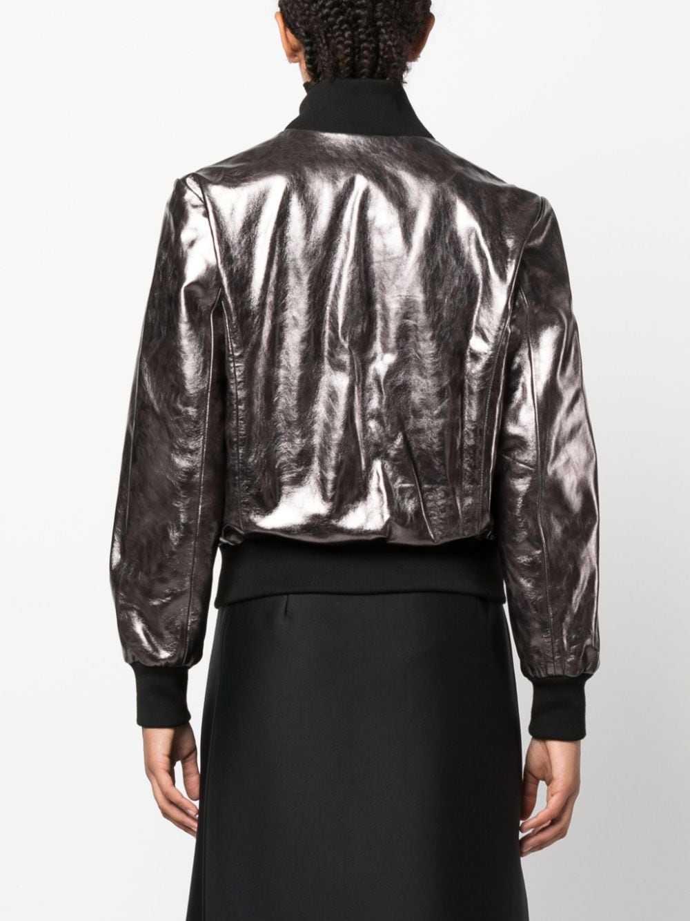 Shop P.a.r.o.s.h Metallic Leather Bomber Jacket In Silver