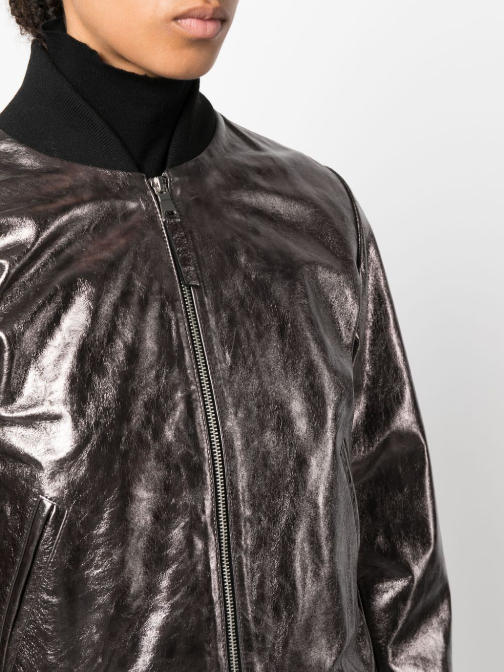 Shop P.a.r.o.s.h Metallic Leather Bomber Jacket In Silver