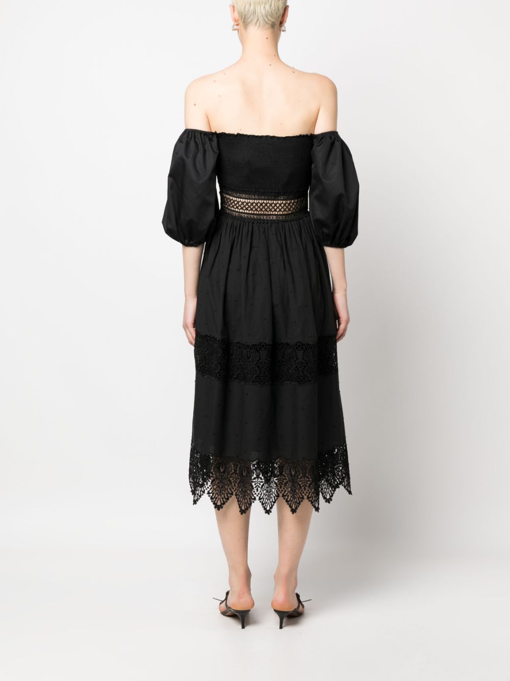 Shop Nissa Lace-embroidered Off-shoulder Cotton Dress In Black