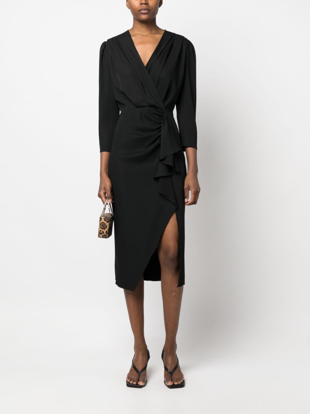 Shop Nissa Ruffled-trim V-neck Dress In Black