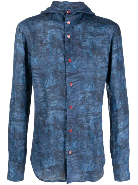 Kiton botanical-print hooded shirt