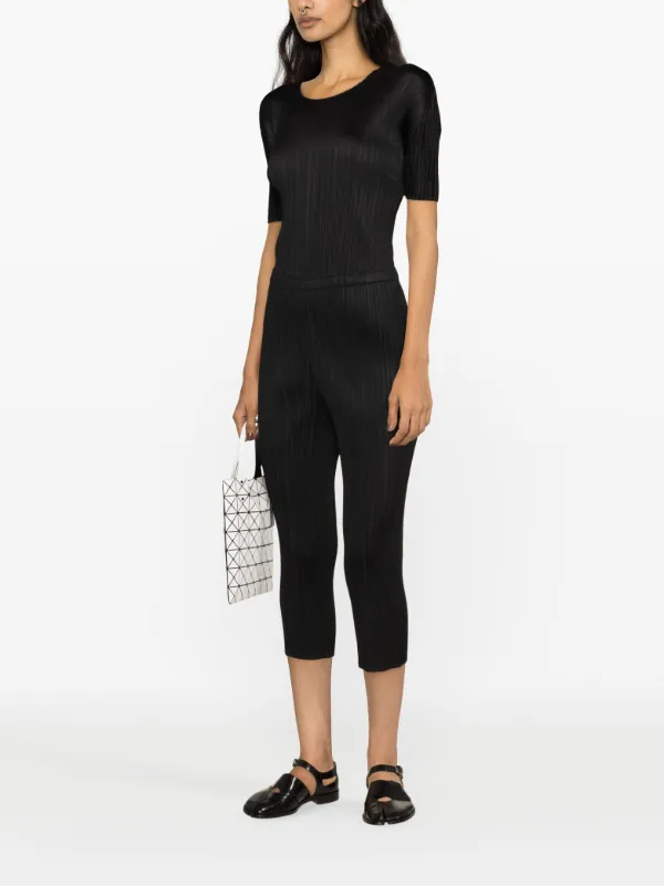Black plisse cropped trousers on sale