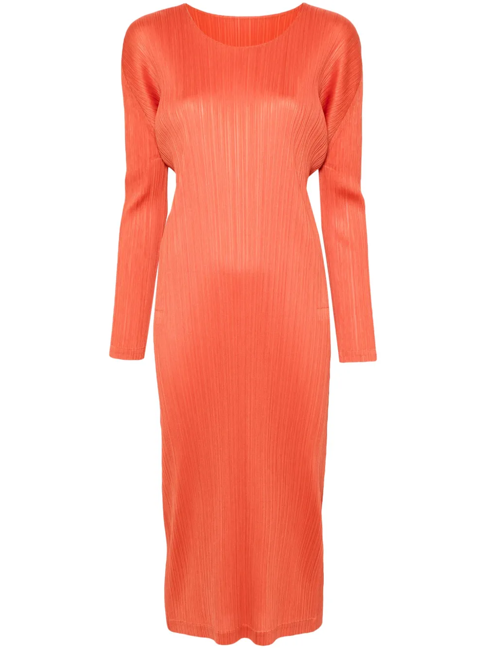 Issey Miyake Plissé Midi Dress In Orange