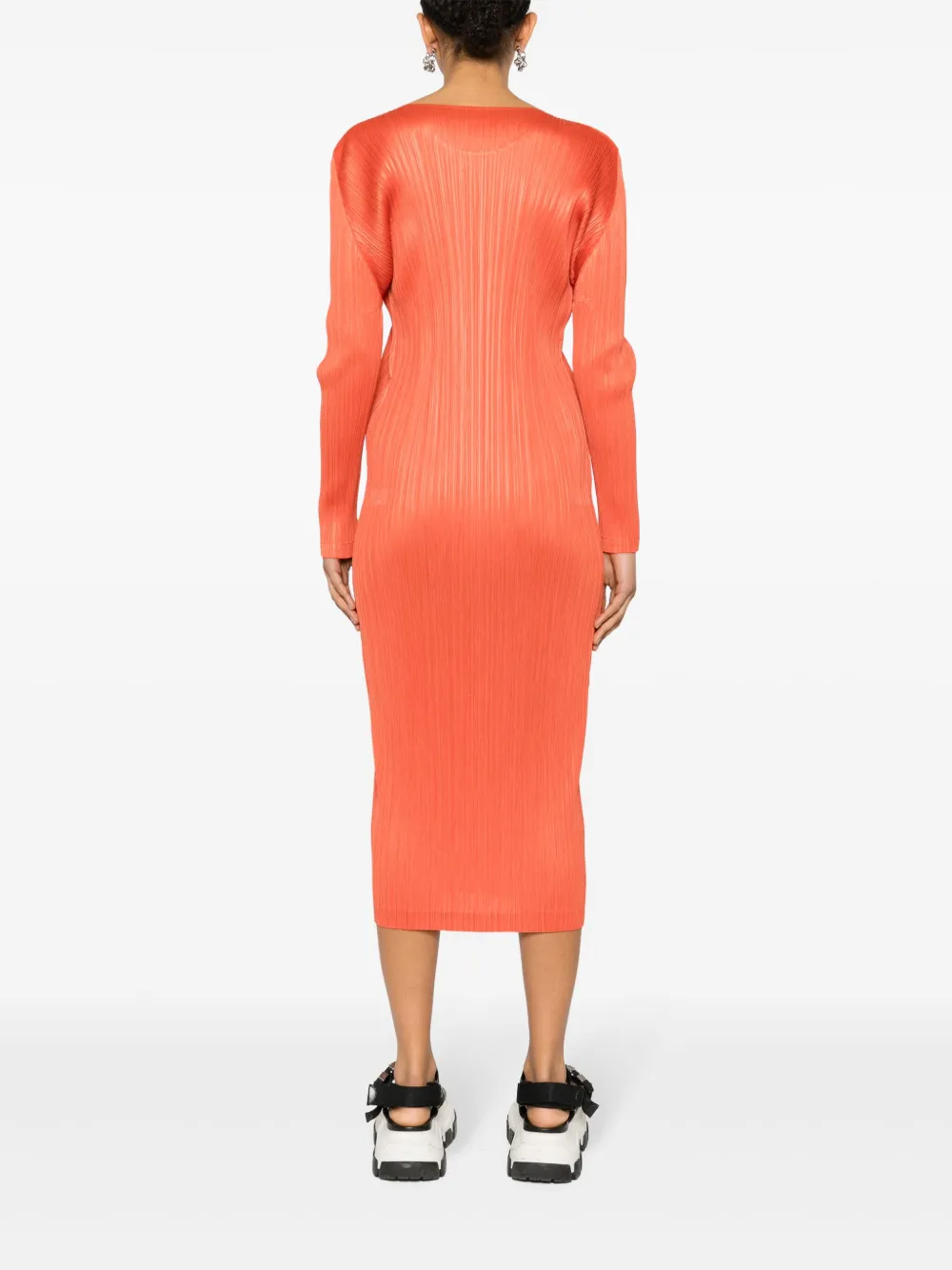 Shop Issey Miyake Plissé Midi Dress In Orange