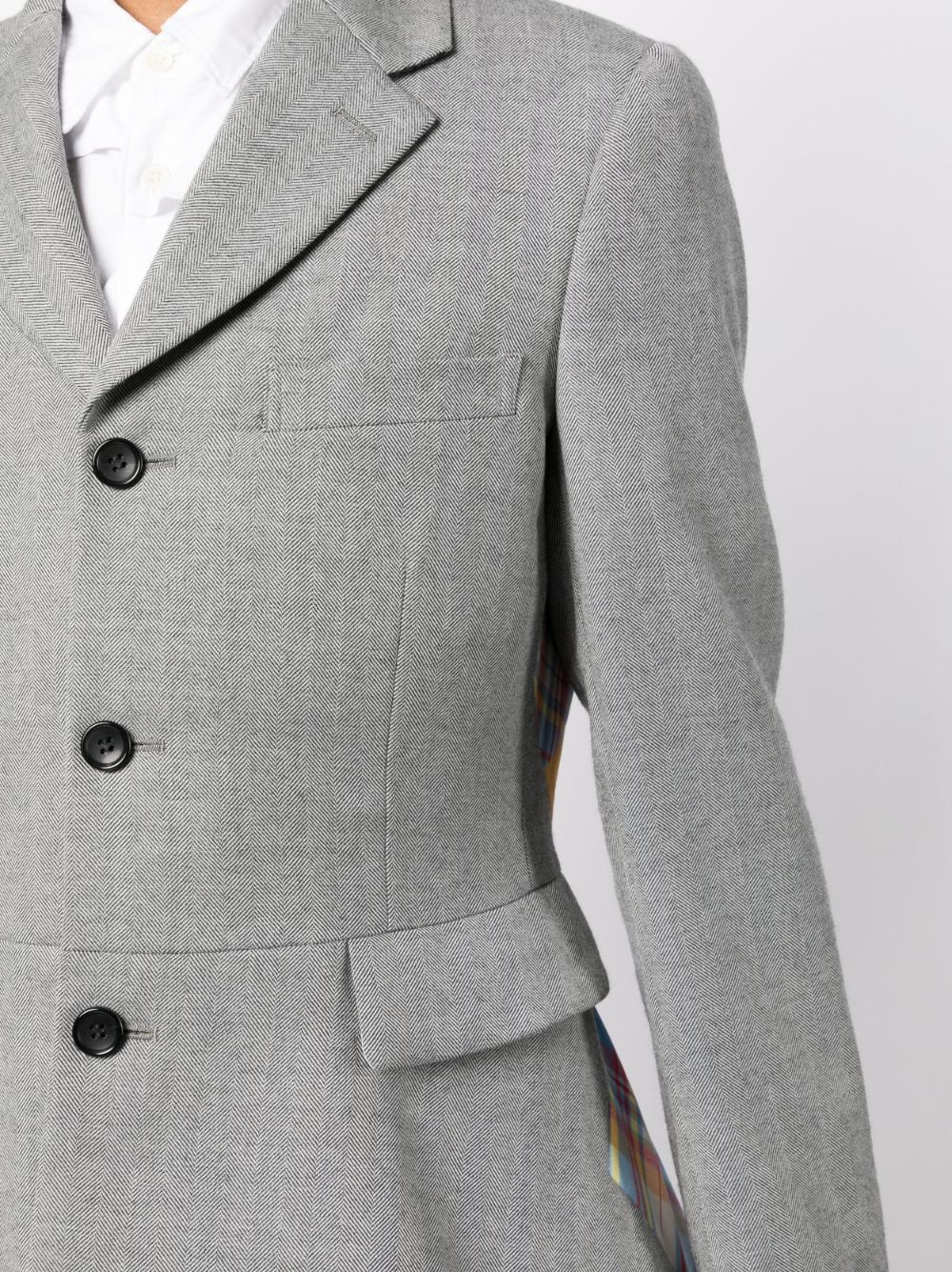 Shop Comme Des Garçons Homme Deux Check-panelled Wool Blazer In Grey