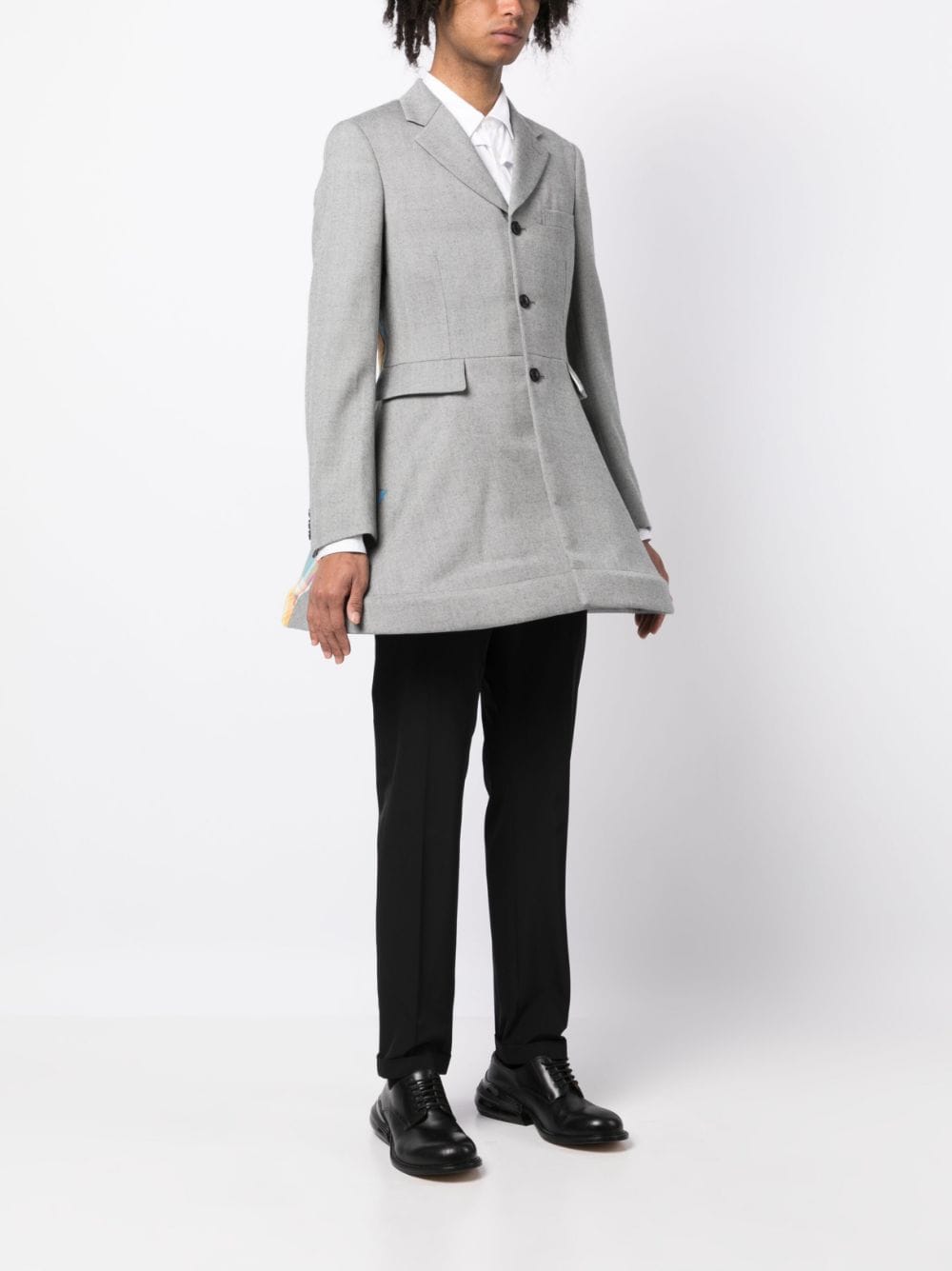 Shop Comme Des Garçons Homme Deux Check-panelled Wool Blazer In Grey