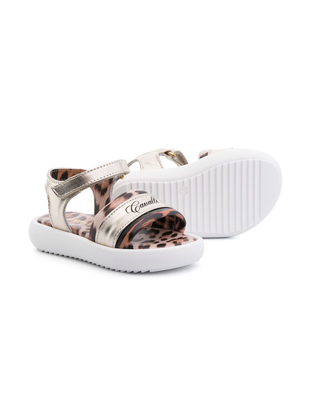 Roberto Cavalli Junior leopard-print leather sandals - Goud