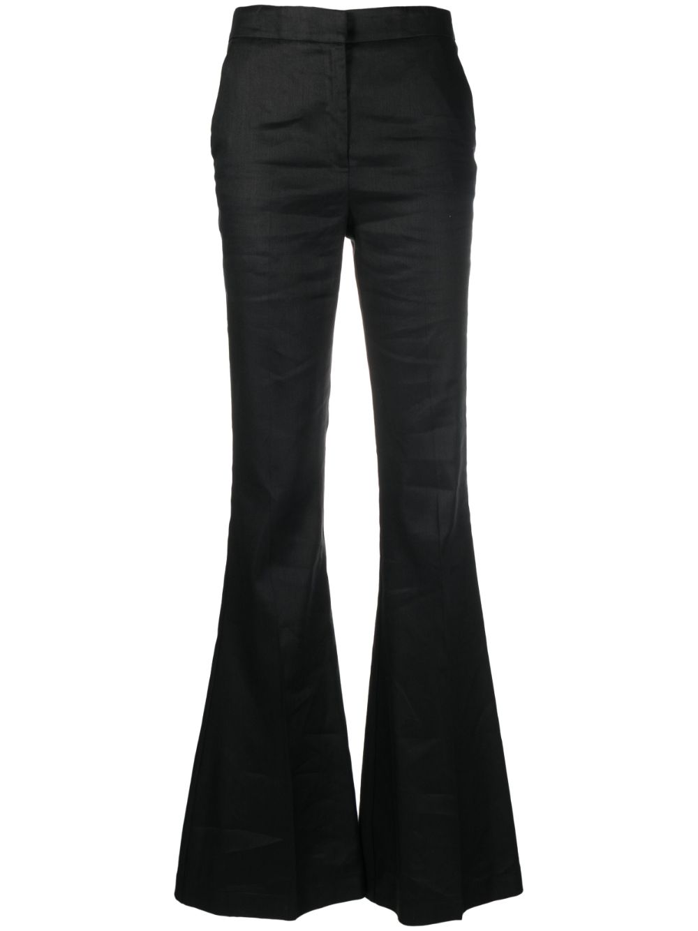 high-waisted flared trousers