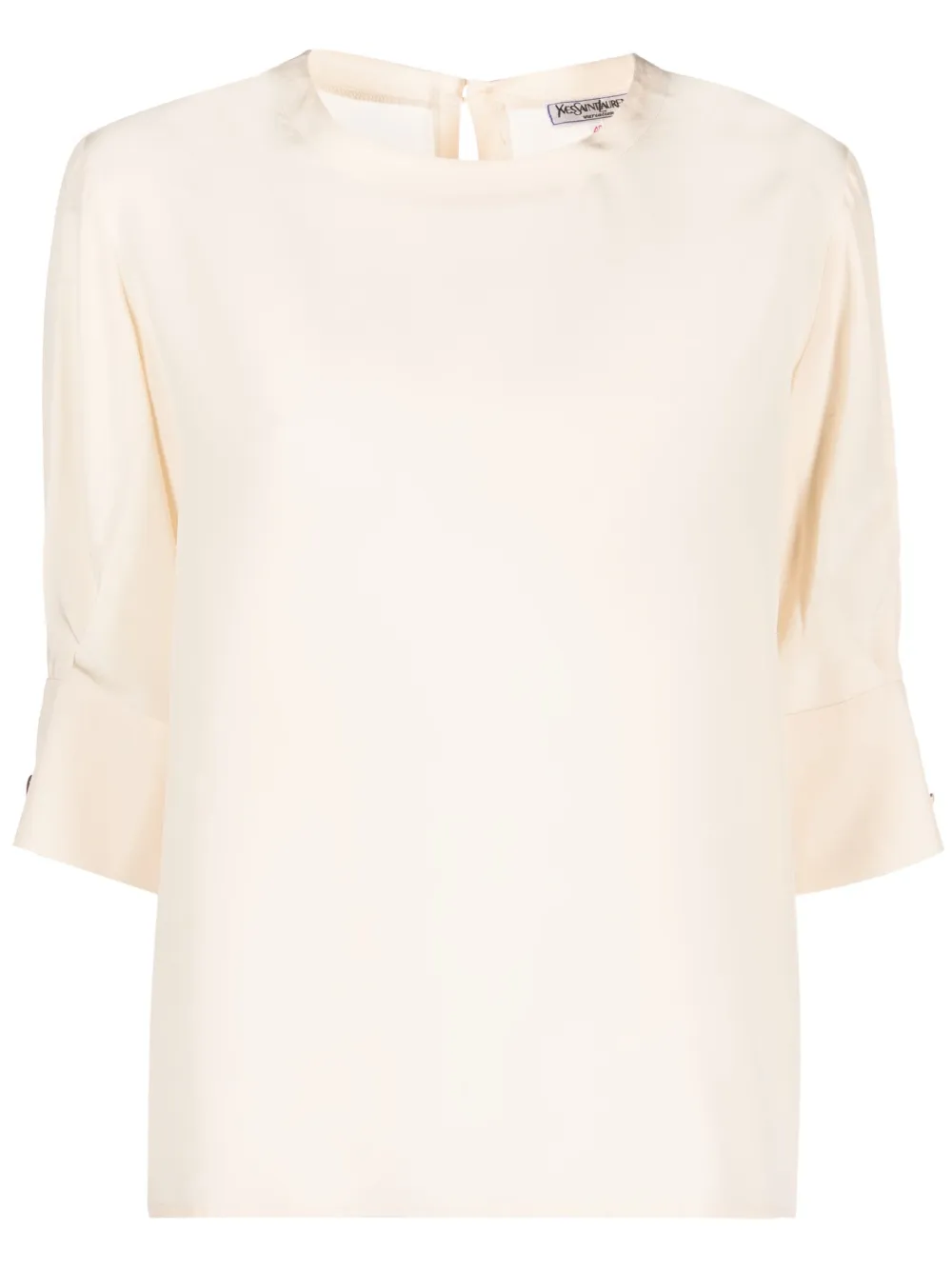 Pre-owned Saint Laurent 1980 Round-neck Silk Blouse In Neutrals