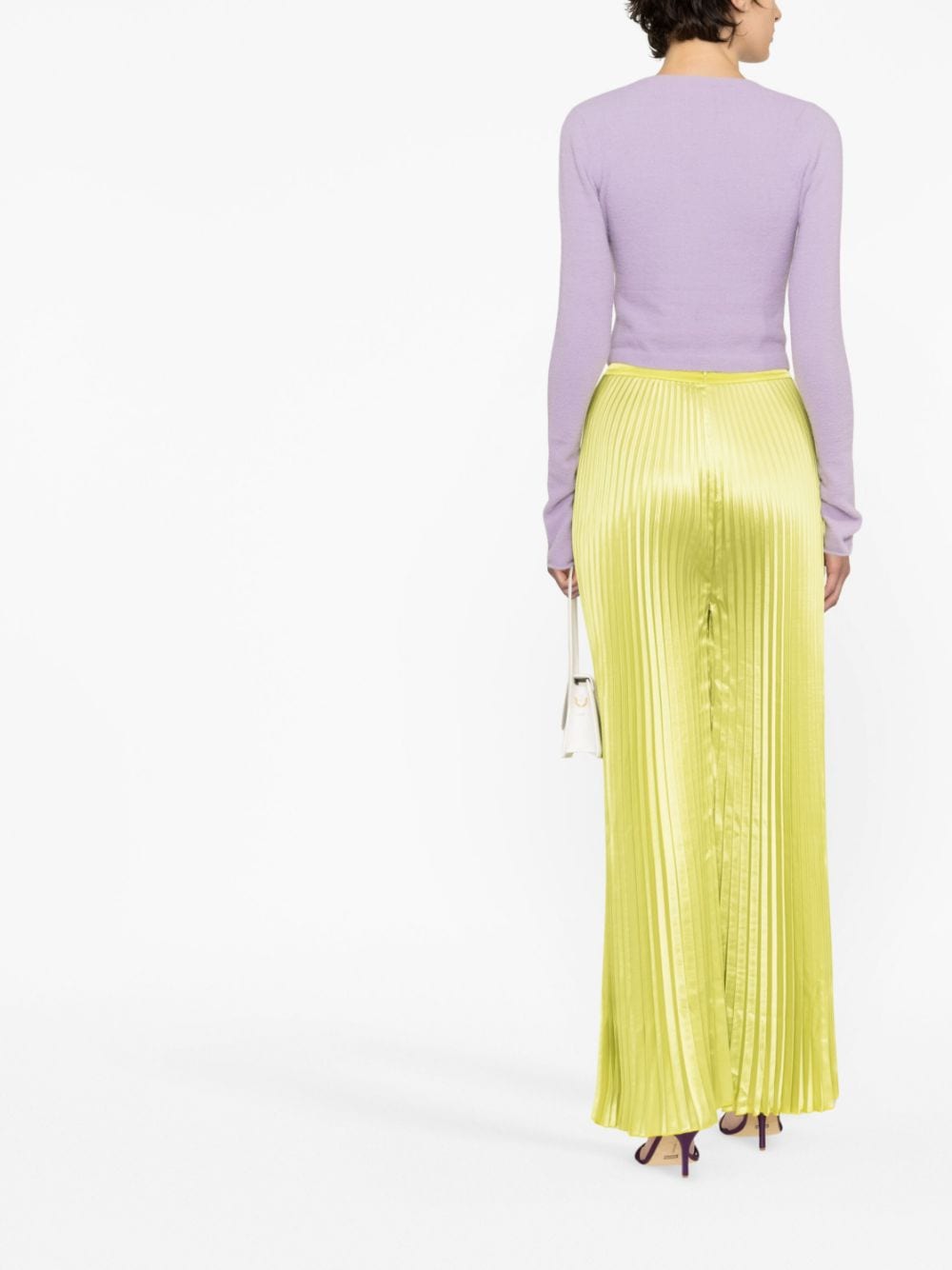 Shop L'idée Bisous Pleated Satin Trousers In Green