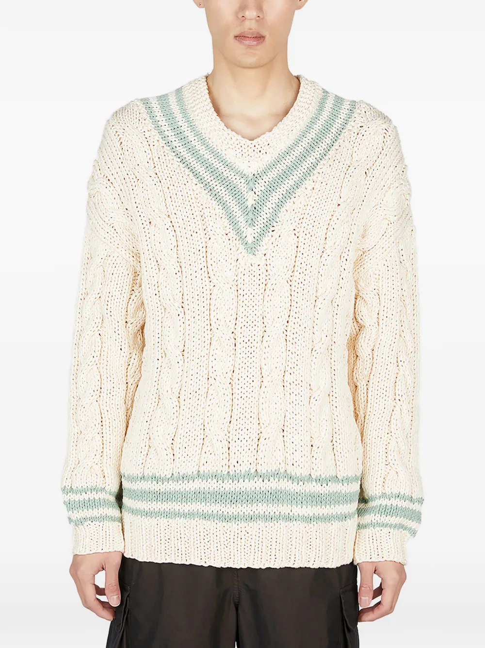 Visvim Cable-knit V-neck Sweater In Neutral