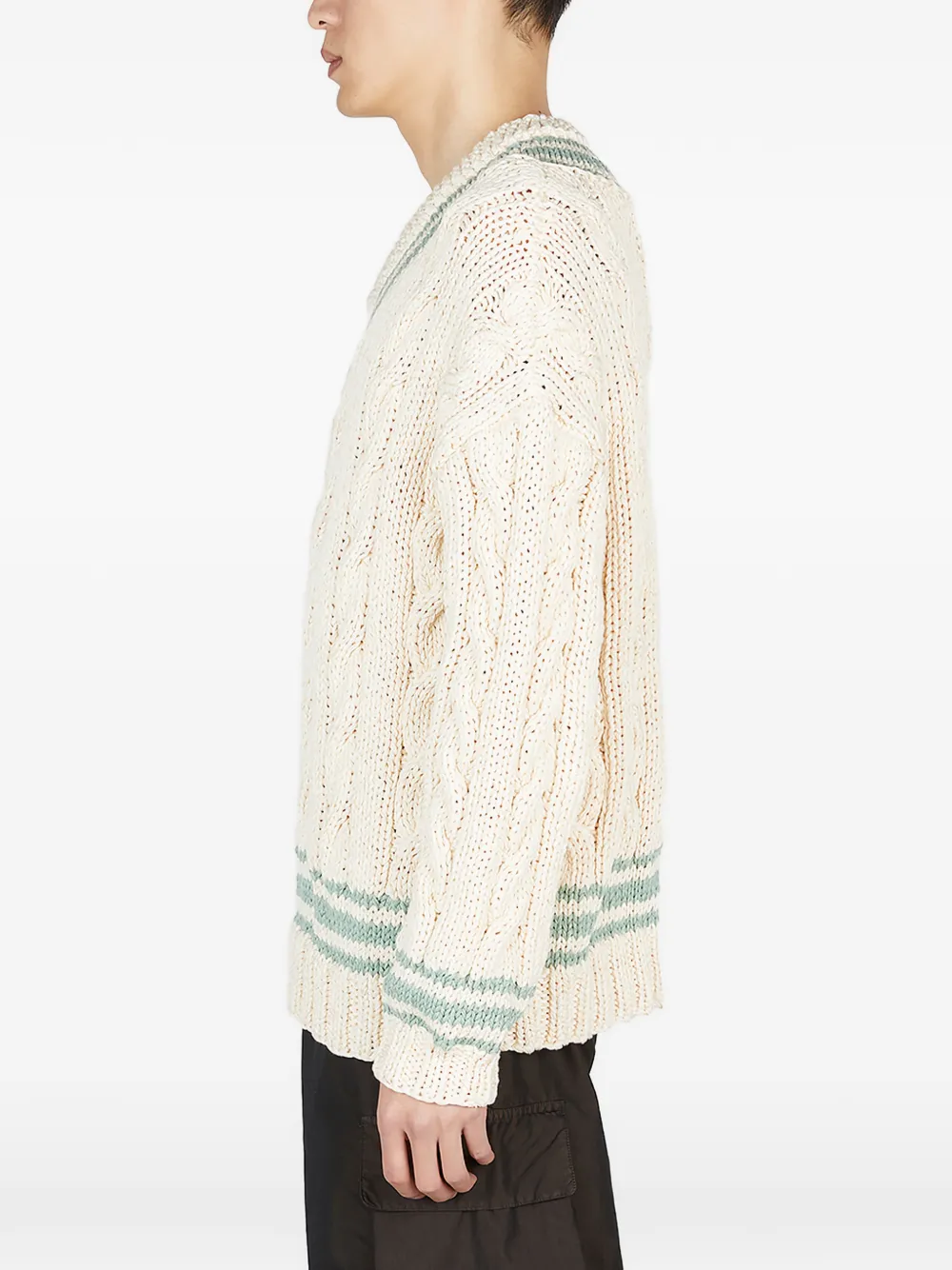  Visvim Pull En Maille Torsadée à Col V - Tons Neutres 