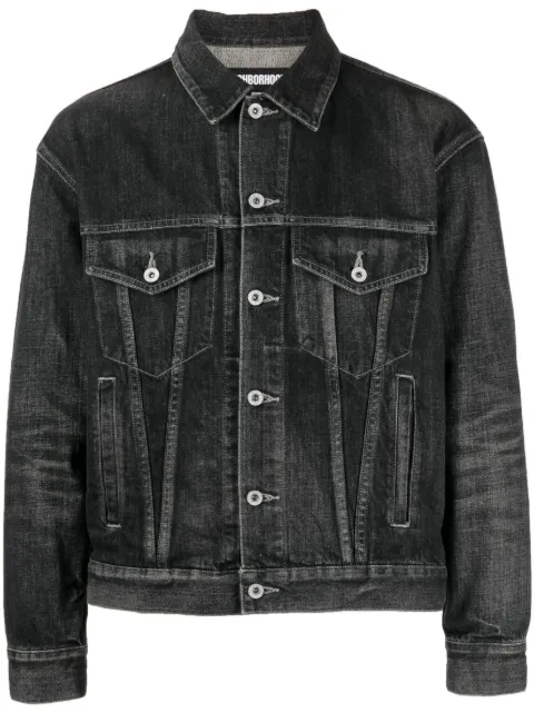 long-sleeve washed-denim jacket
