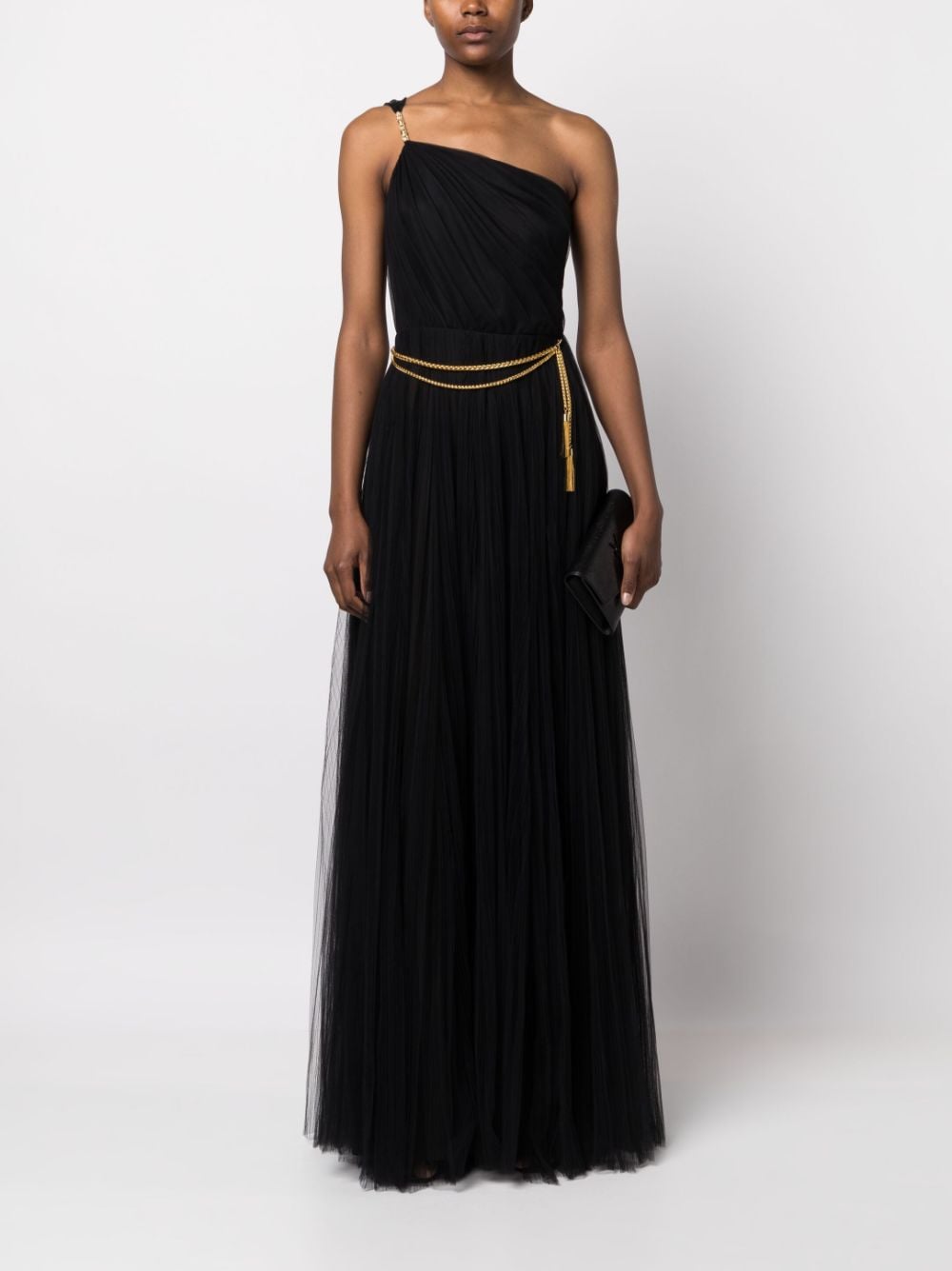 Shop Elisabetta Franchi One-shoulder Tulle Dress In Black
