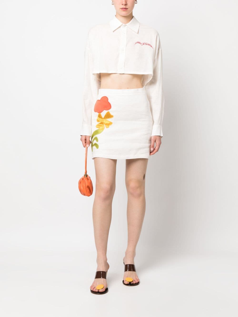 Shop Marni Motif-embroidered Skirt In Neutrals