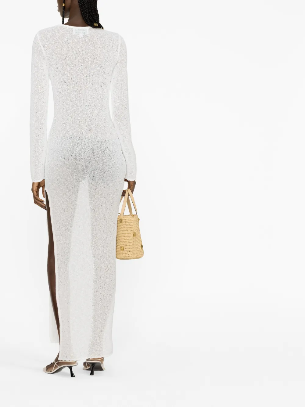 Casablanca Cut Out Boucle Sheer Dress In White