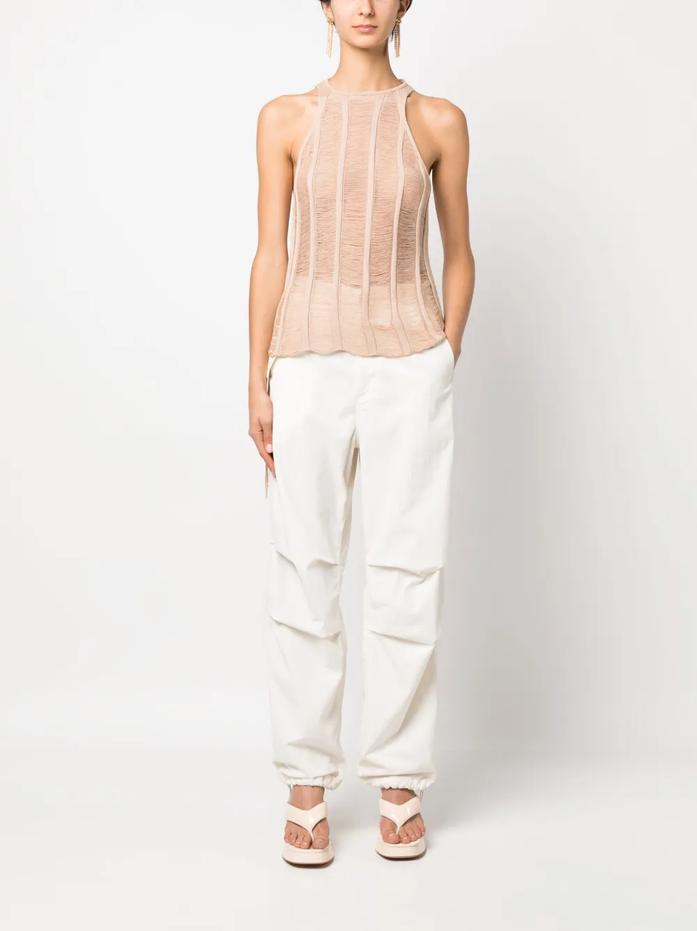 Shop Andreädamo Semi-sheer Ladder-stitch Tank Top In Nude