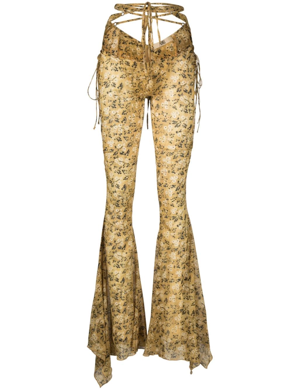 Shop Knwls Floral Print Flared Trousers In Gelb