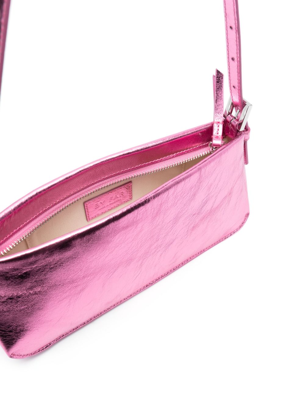 Shop By Far Dulce Lipstick Metallic Shoulder Bag In Rosa