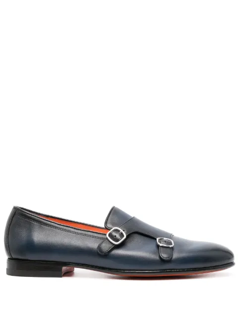 Santoni double-buckle leather shoes