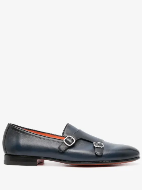 Santoni double-buckle leather shoes