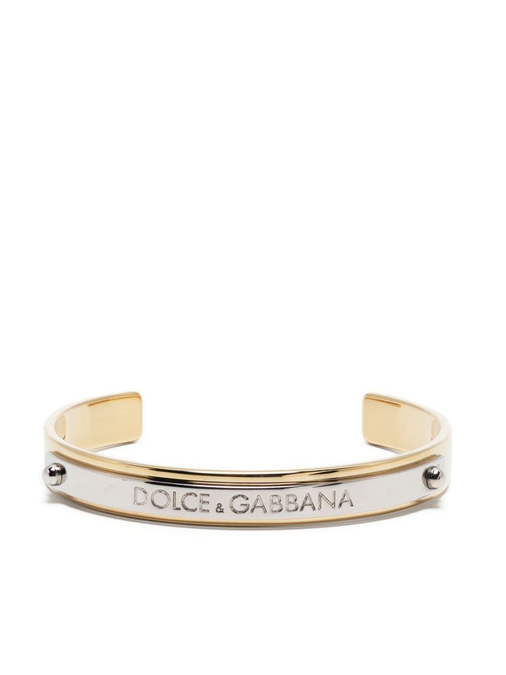 Shop Dolce & Gabbana Engraved Logo Cuff Bracelet In Gold