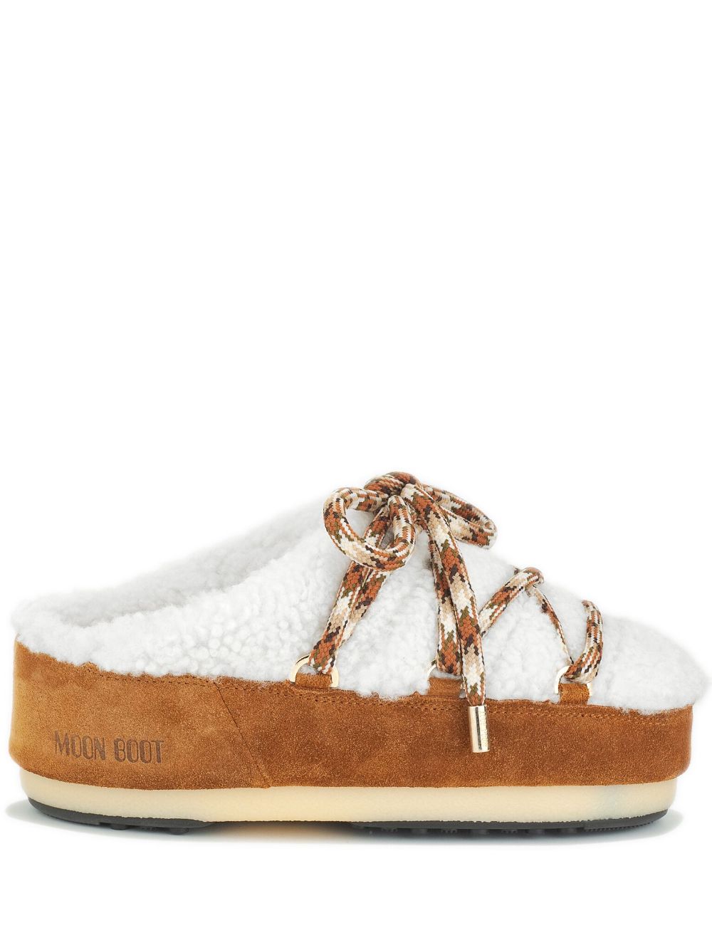 faux-shearling lace-up mules