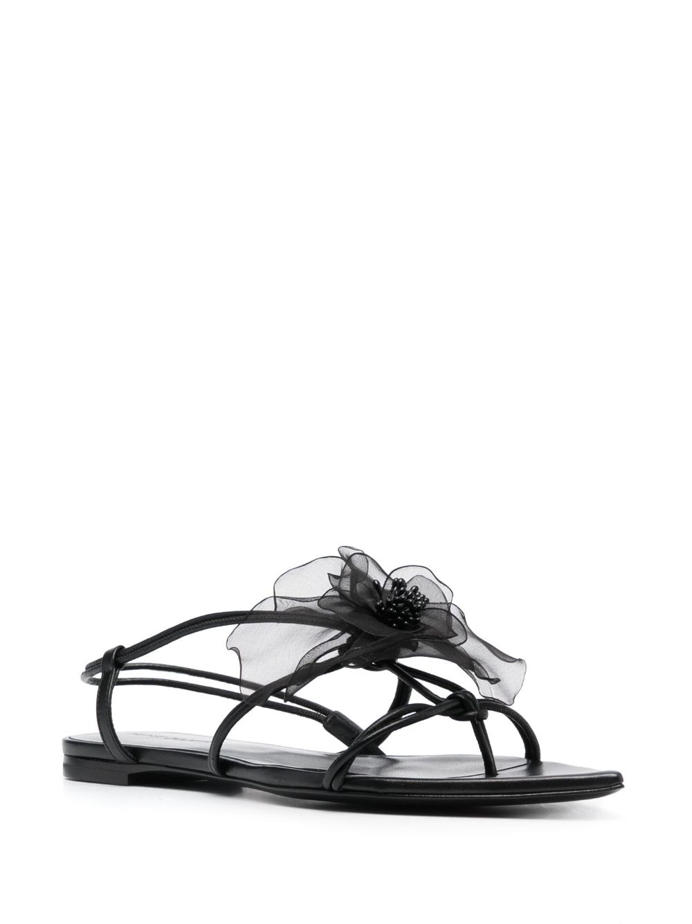 Shop Nensi Dojaka Faux-flower Leather Sandals In Black