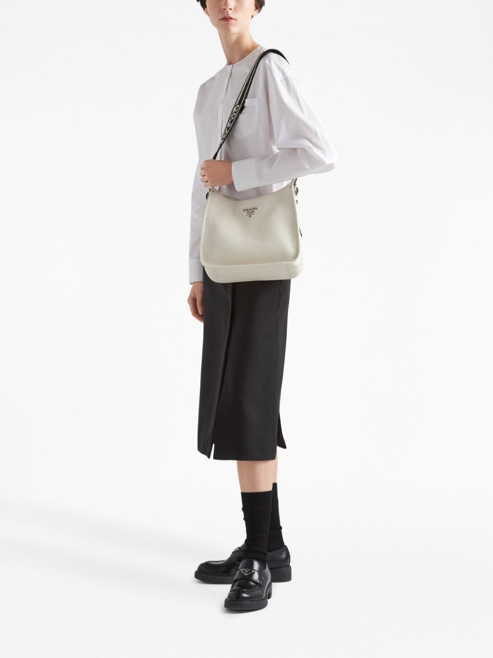 Shop Prada Triangle-logo Hobo Shoulder Bag In Weiss