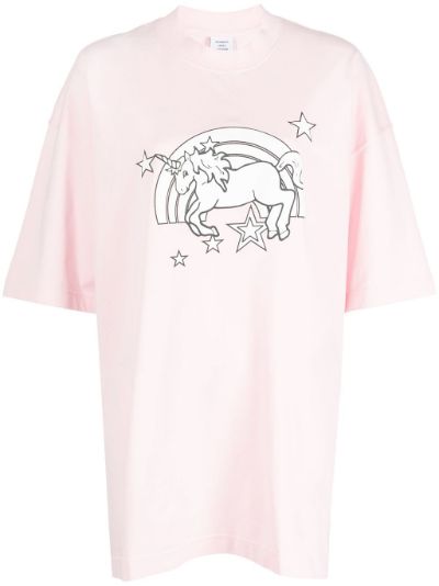 VETEMENTS unicorn-print cotton T-shirt pink | MODES