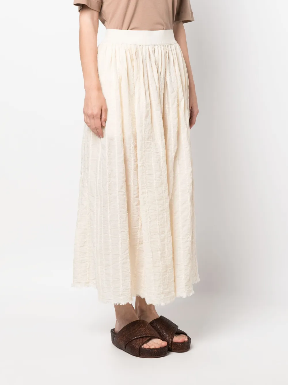  Uma Wang Pleated Cotton Midi Skirt - Neutrals 