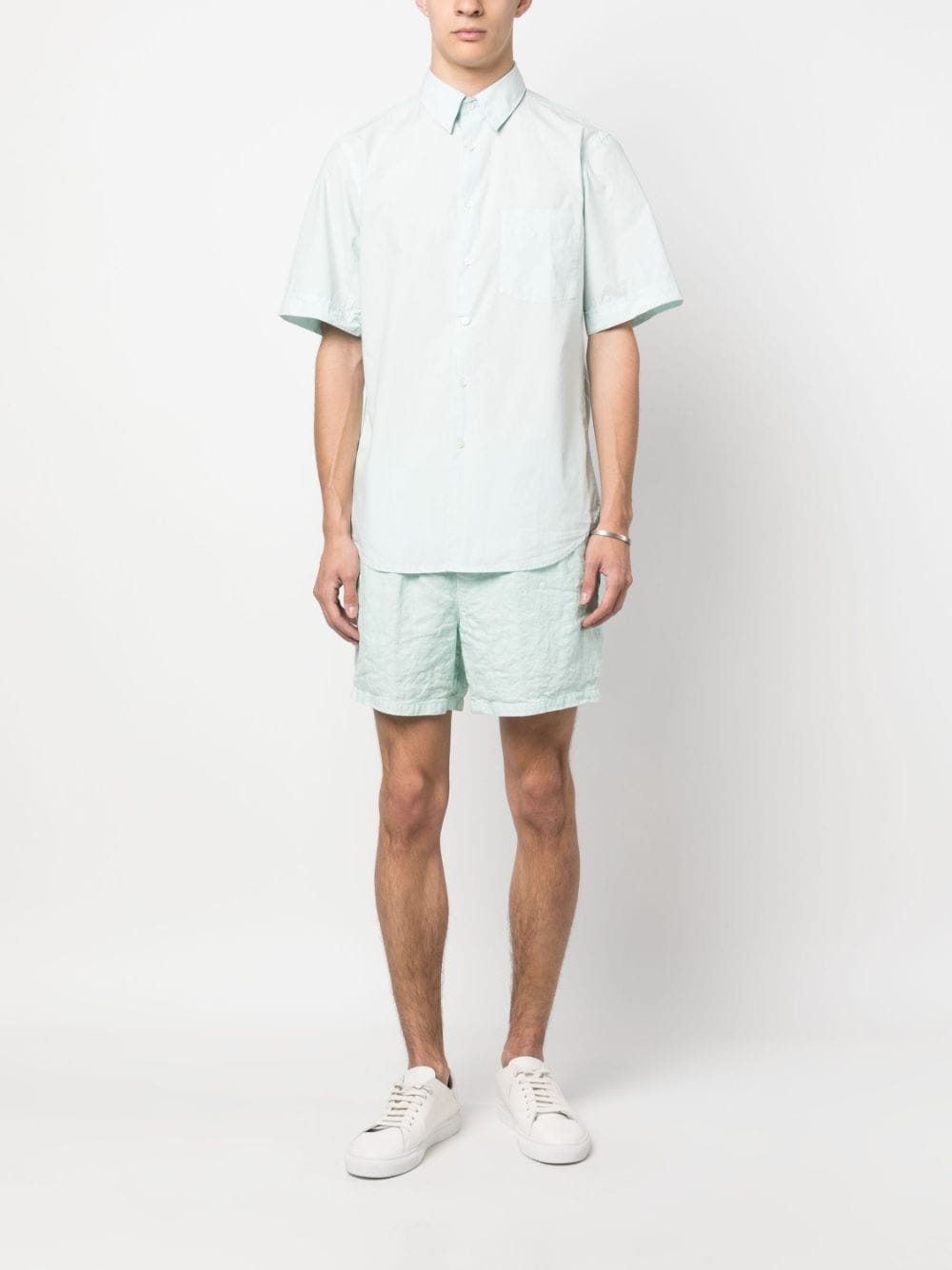 Shop Aspesi Elasticated Linen Shorts In Blue