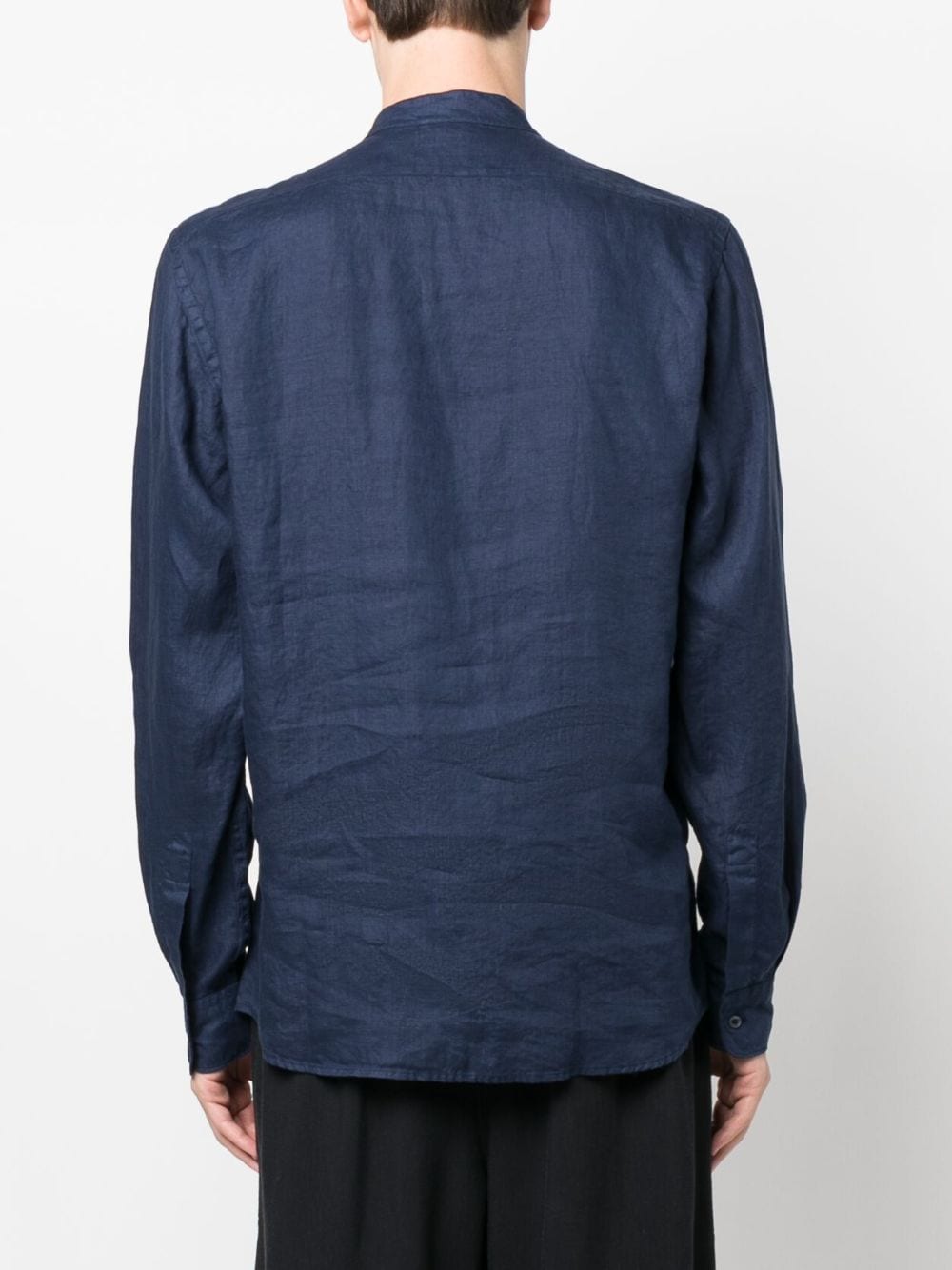 Shop Aspesi Band-collar Long-sleeved Shirt In Blue