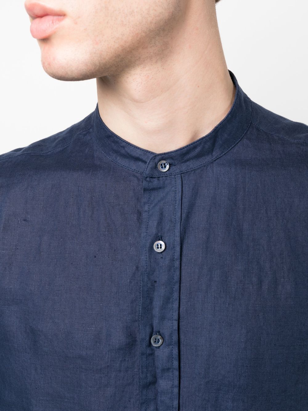 Shop Aspesi Band-collar Long-sleeved Shirt In Blue