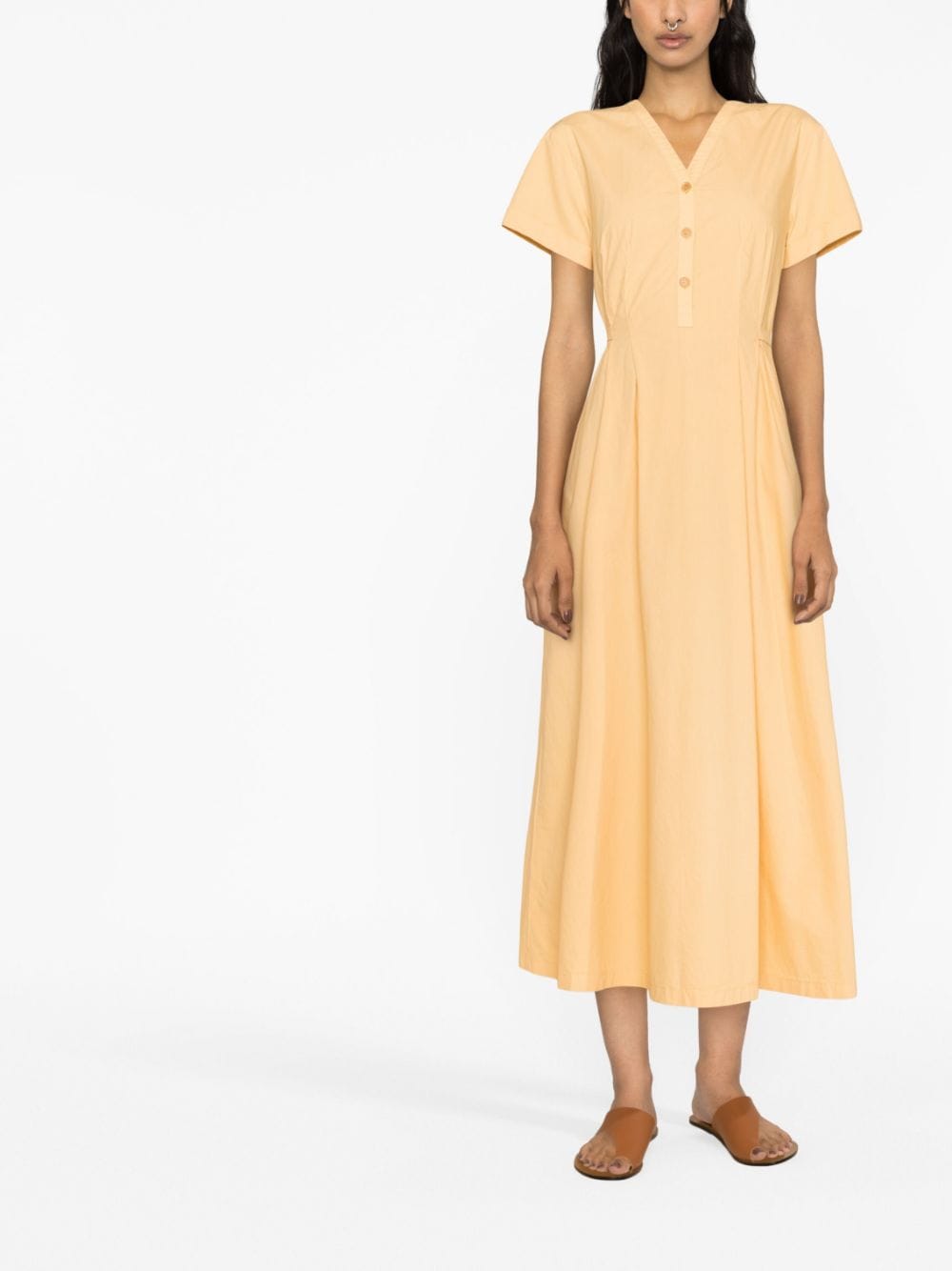 Shop Aspesi Button-up Flared Cotton Dress In Orange