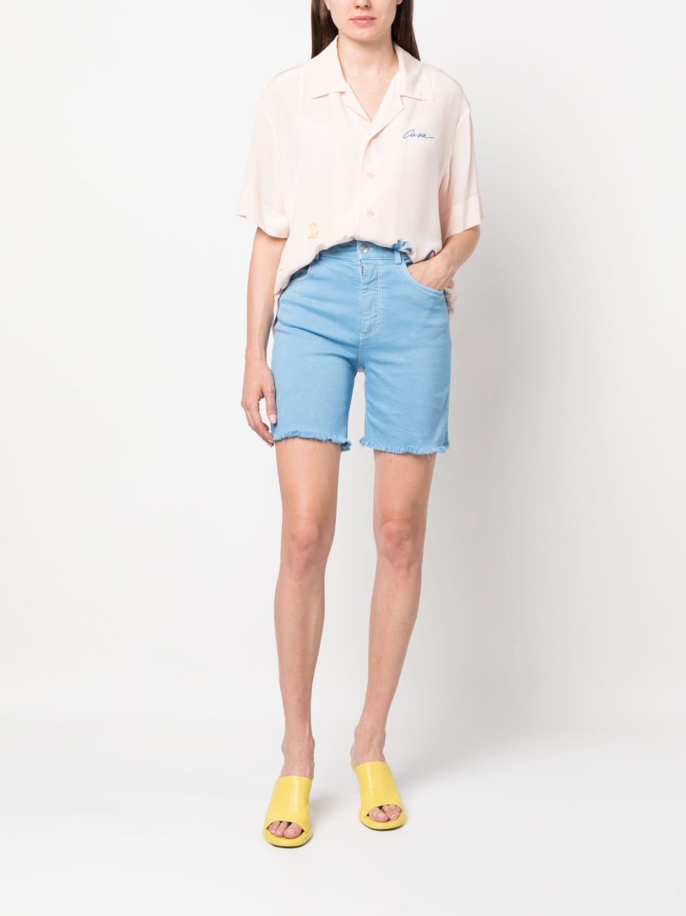 Marni embroidered-logo denim shorts - Blauw