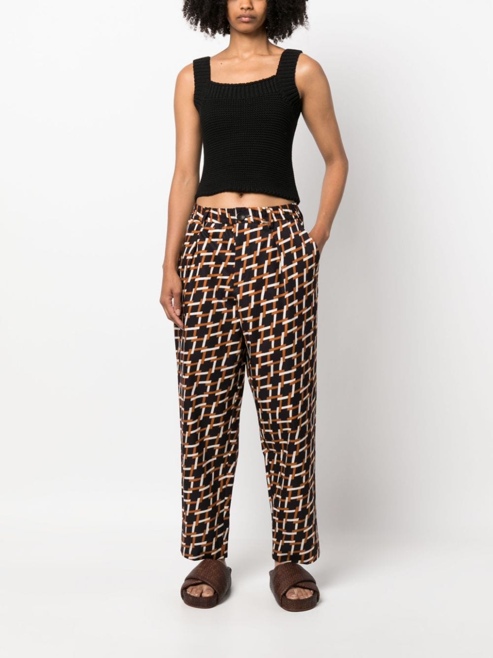 Shop Pierre-louis Mascia Geometric-print Straight Trousers In Brown