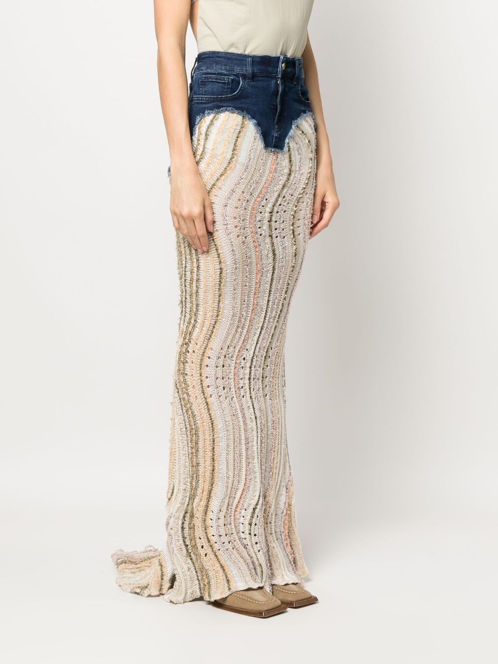 Shop Vitelli Knitted-panel Maxi Skirt In Blue