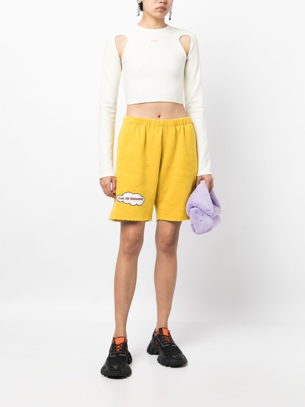 Shop Natasha Zinko Distressed-effect Track Shorts In Yellow