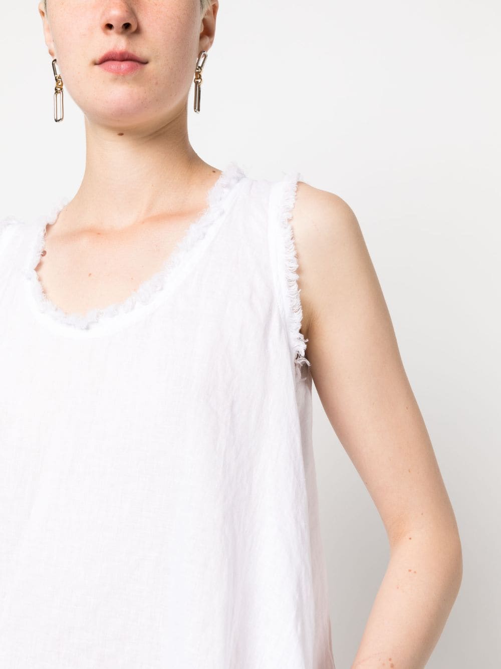 Shop P.a.r.o.s.h Frayed-trim Linen Dress In White