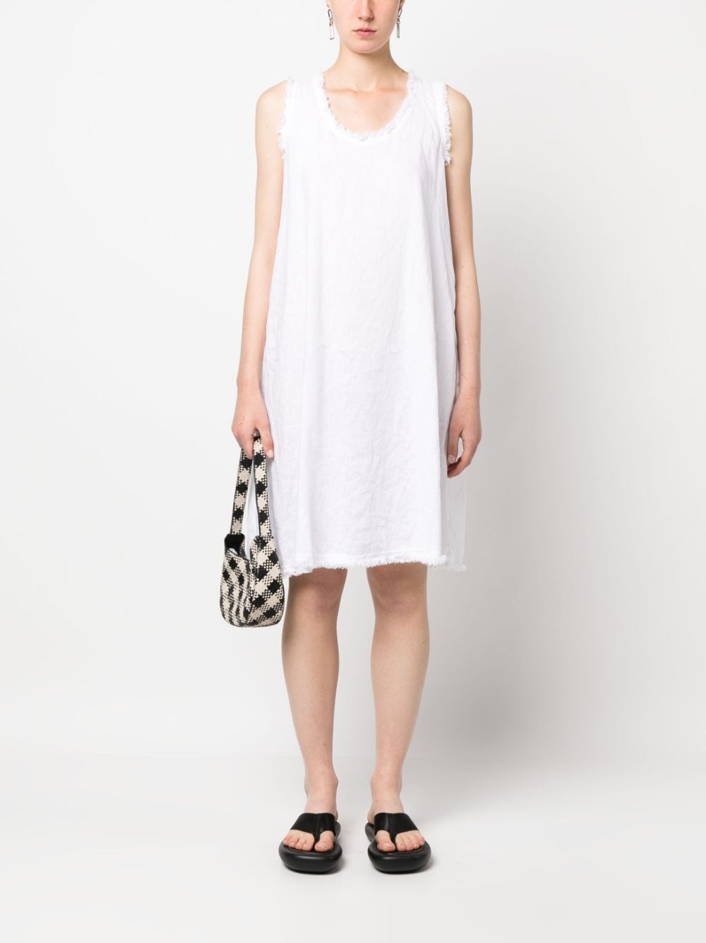 Shop P.a.r.o.s.h Frayed-trim Linen Dress In White