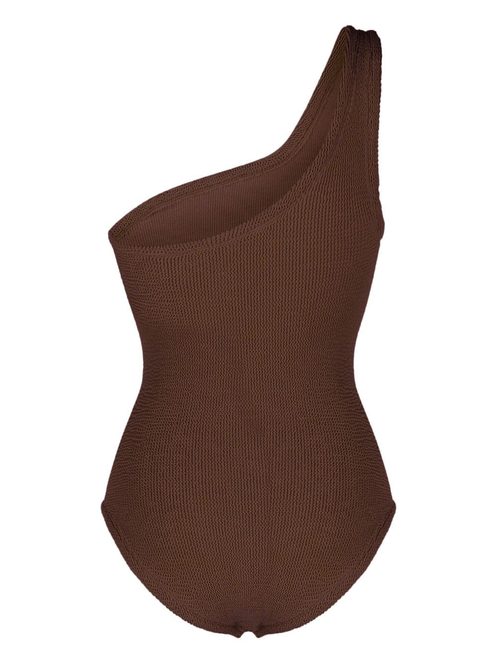 Shop Hunza G Seersucker One-shoulder Swimsuit In Brown