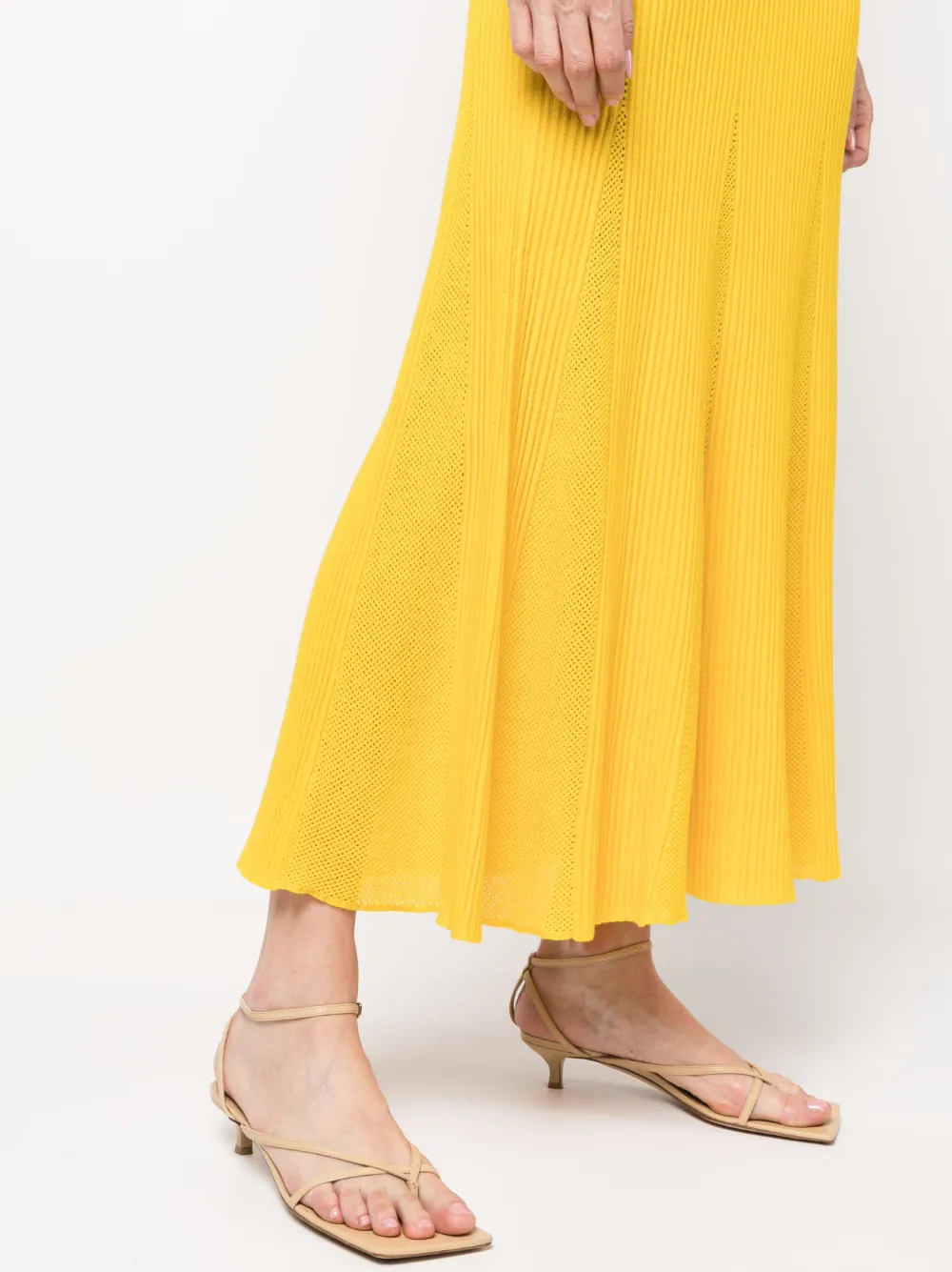 Gabriela Hearst Eula Ribbed And Pointelle-knit Merino Wool Maxi Skirt In Gelb